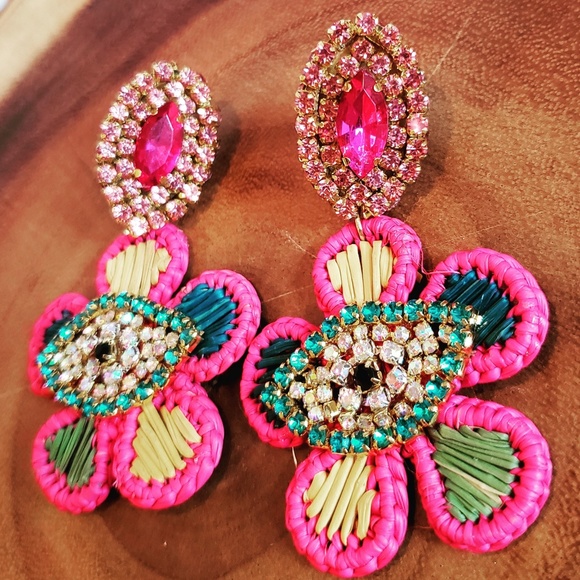 100% handmade, rattan earrings,statement  jewelry - Picture 3 of 5